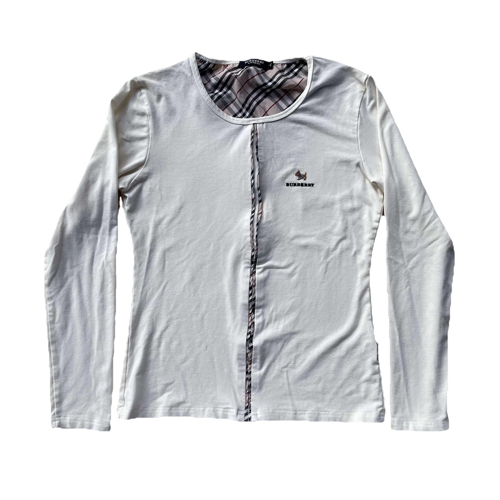 Burberry Long Sleeved Shirt Check-trim Collar Size XL