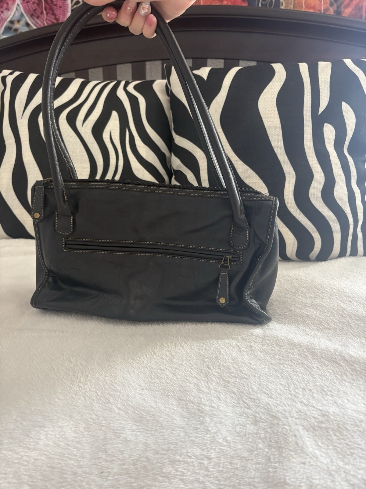 Co Women’s Black Studded Medium Shoulder Bag Zip Closure Gold leather