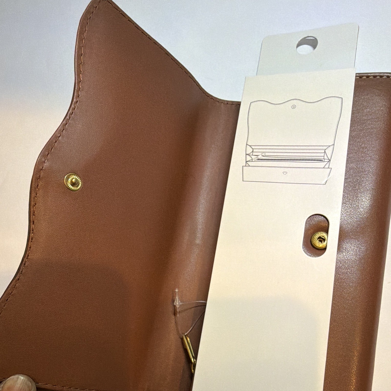 Free Assembly Flap Clutch Brown/Beige, Snap Closure, Gold Hardware, Pockets
