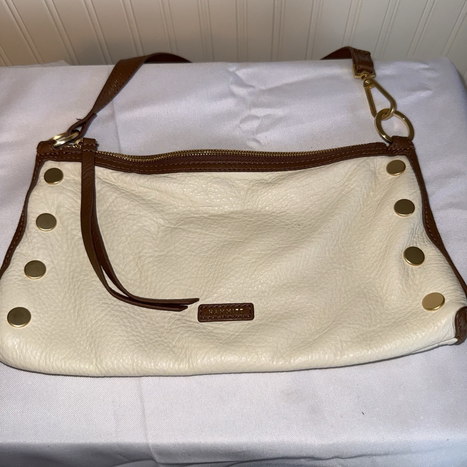 Hammitt Kyle Sml West End/Antique Gold Cream Brown Leather Shoulder Bag Purse