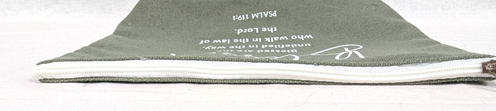 Zipper Mini Utiltiy Pouch Gray With White Letters Blessed and Psalm 119:1