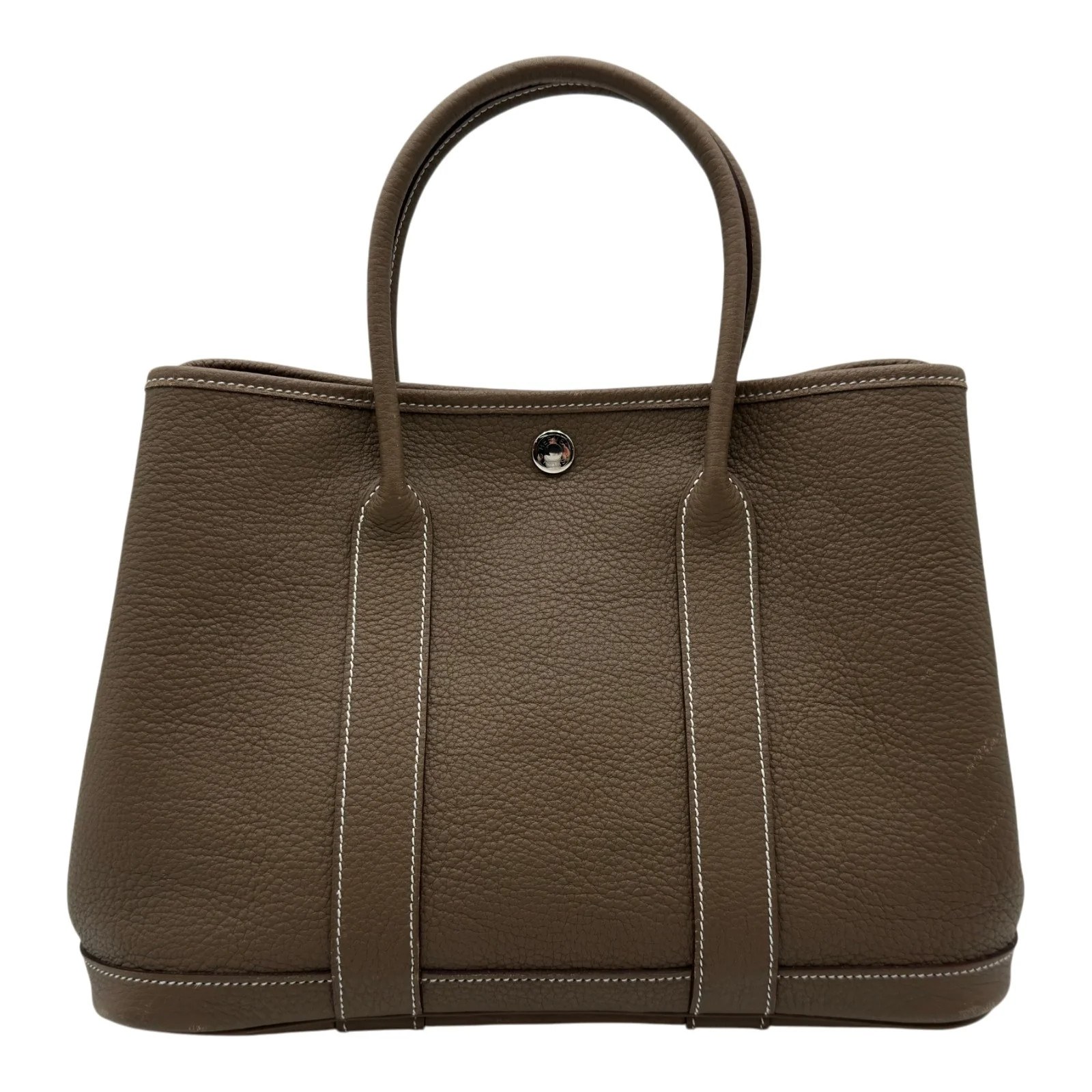 HERMES Garden Party TPM Etoupe Negonda Leather Tote Square N #OKB8718