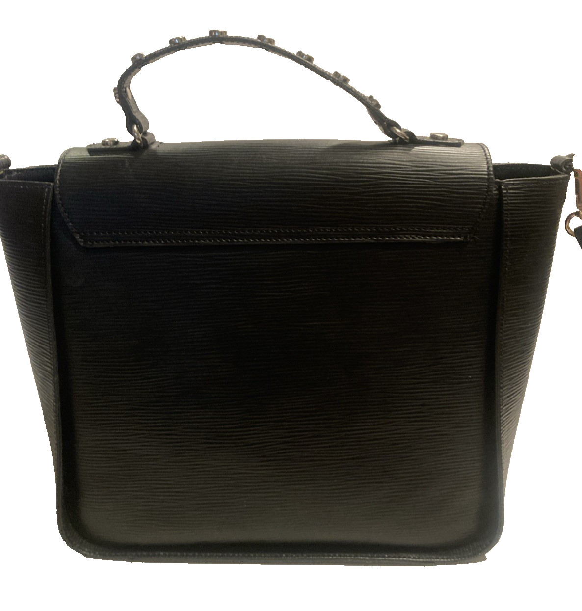 Prune Argentine genuine Leather embossed black handle purse bag L 10.5 in W 13