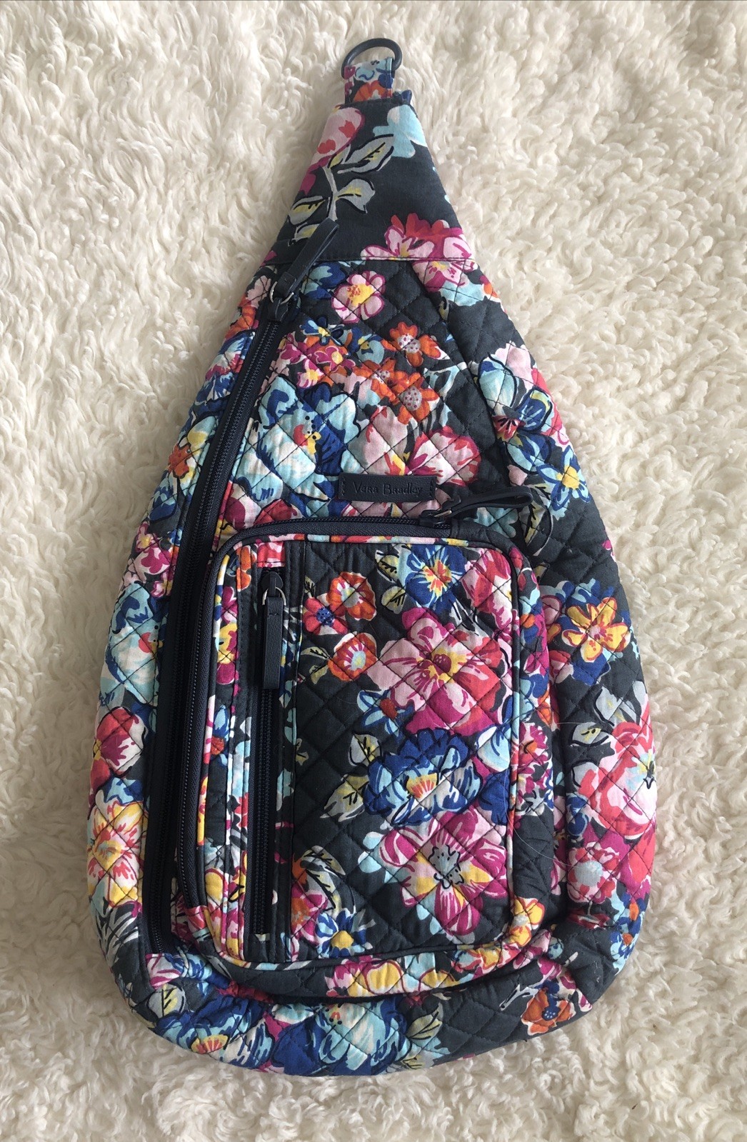 Vera Bradley Iconic Sling Backpack Pretty Posies Grey Floral Bag