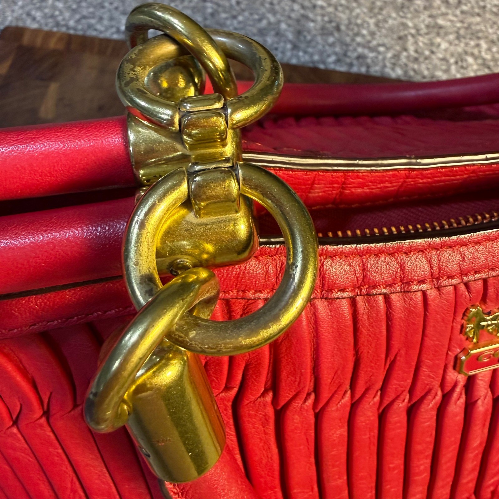 Coach Madison Gathered Leather Sophia Satchel Red Handbag 18620 Brass Hardware