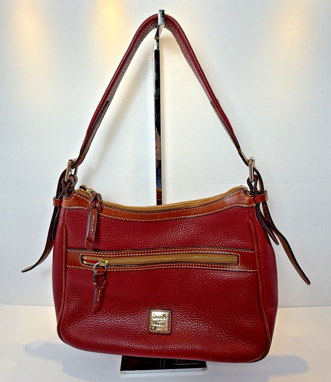 Dooney & Bourke Pebble Grain Presley Dark Red & Brown Shoulder Purse; Excellent