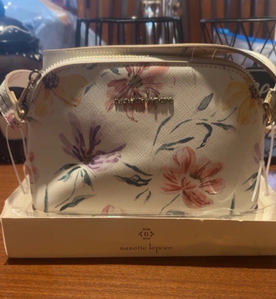 Nanette Lepore Floral Crossbody Bag White Pink Purse Gold Zip NWT Gift