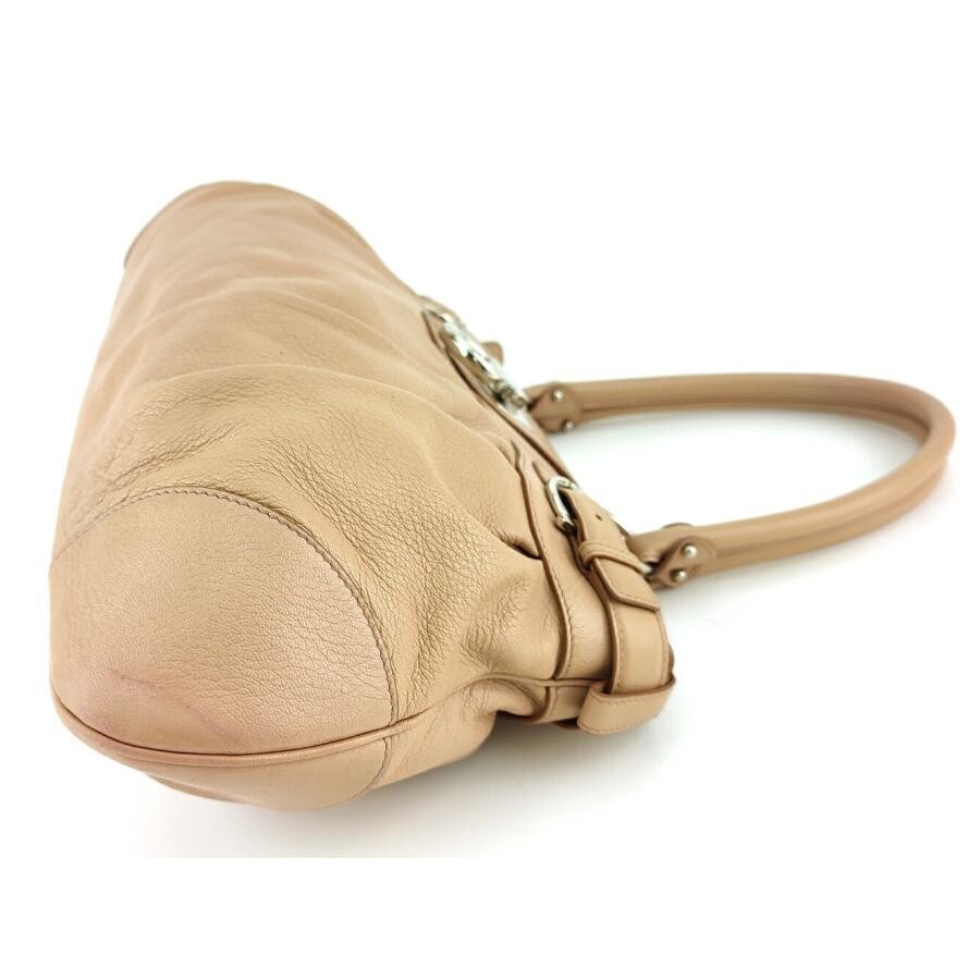 Salvatore Ferragamo Gancini Pink Beige Leather Tote Handbag Silver Hardware