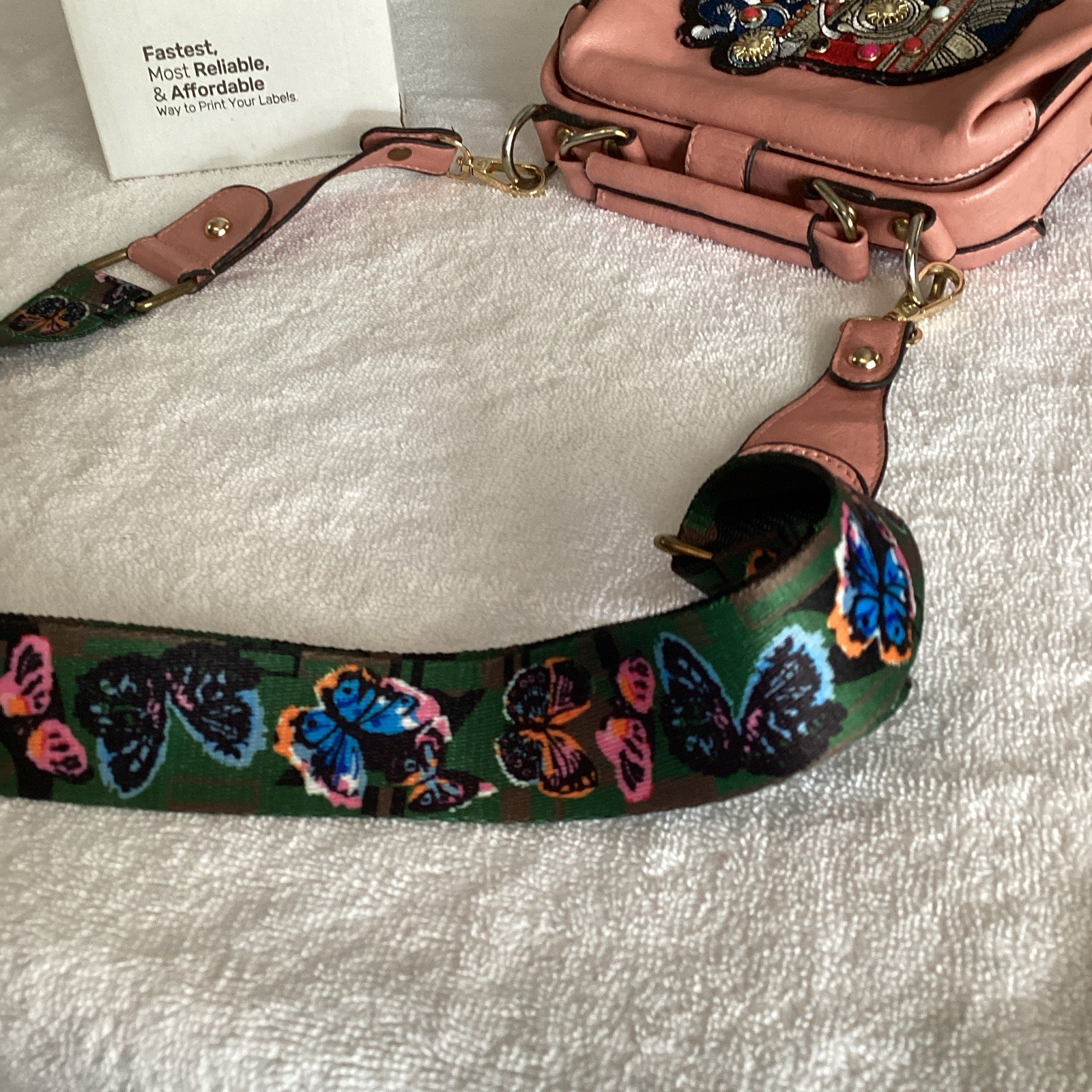 Pink Women’s Satchel Top Handle Crossbody, Elephant Applique, Detachable Strap