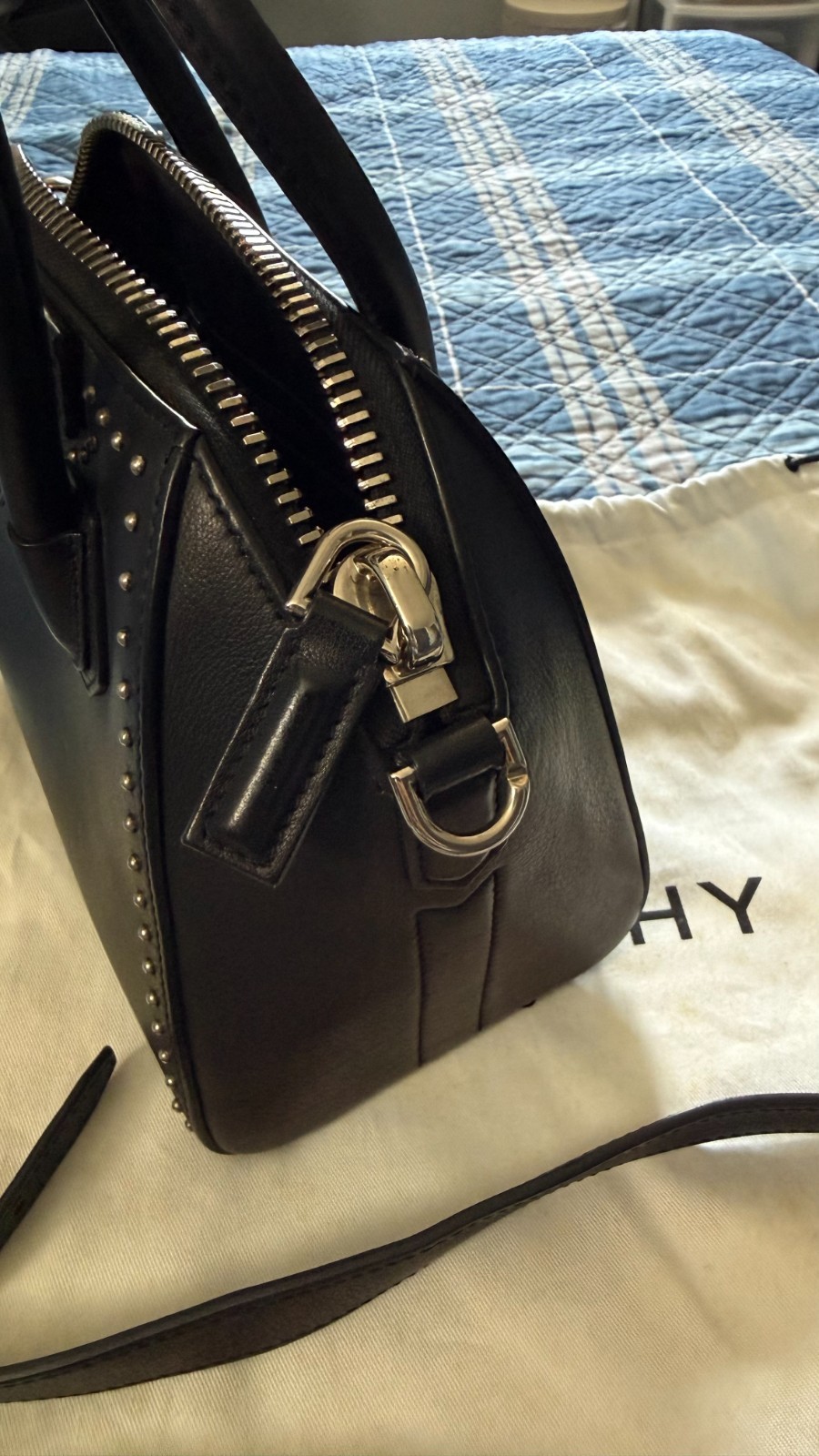 Givenchy Antigona Mini Studded Top-Handle Black Leather