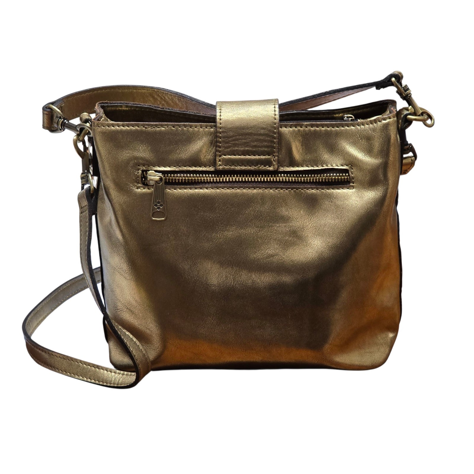 PATRICIA NASH Belted Leather Bucket Antique Gold Crossbody Purse