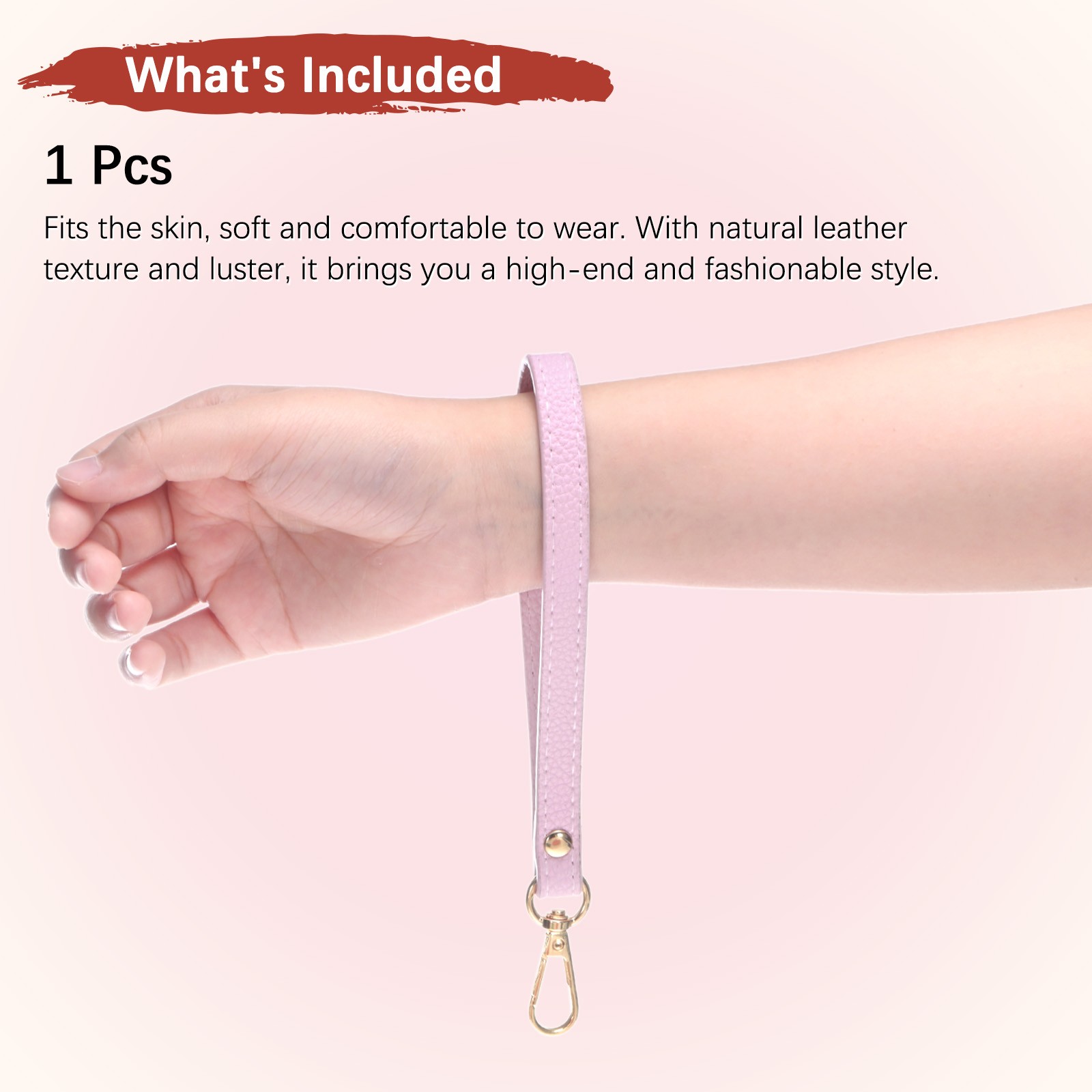 Wristlet Strap [1PCS] – PU Leather Hand Strap – [Pink-Gold-8.27In]