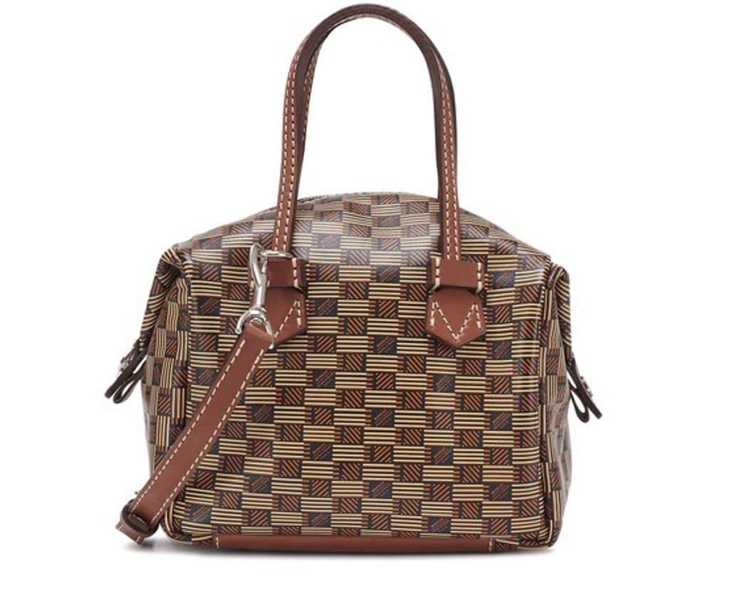 Moreau Paris Vincennes II Mini Zip Tote Crossbody Bag, Brown Check Leather NEW