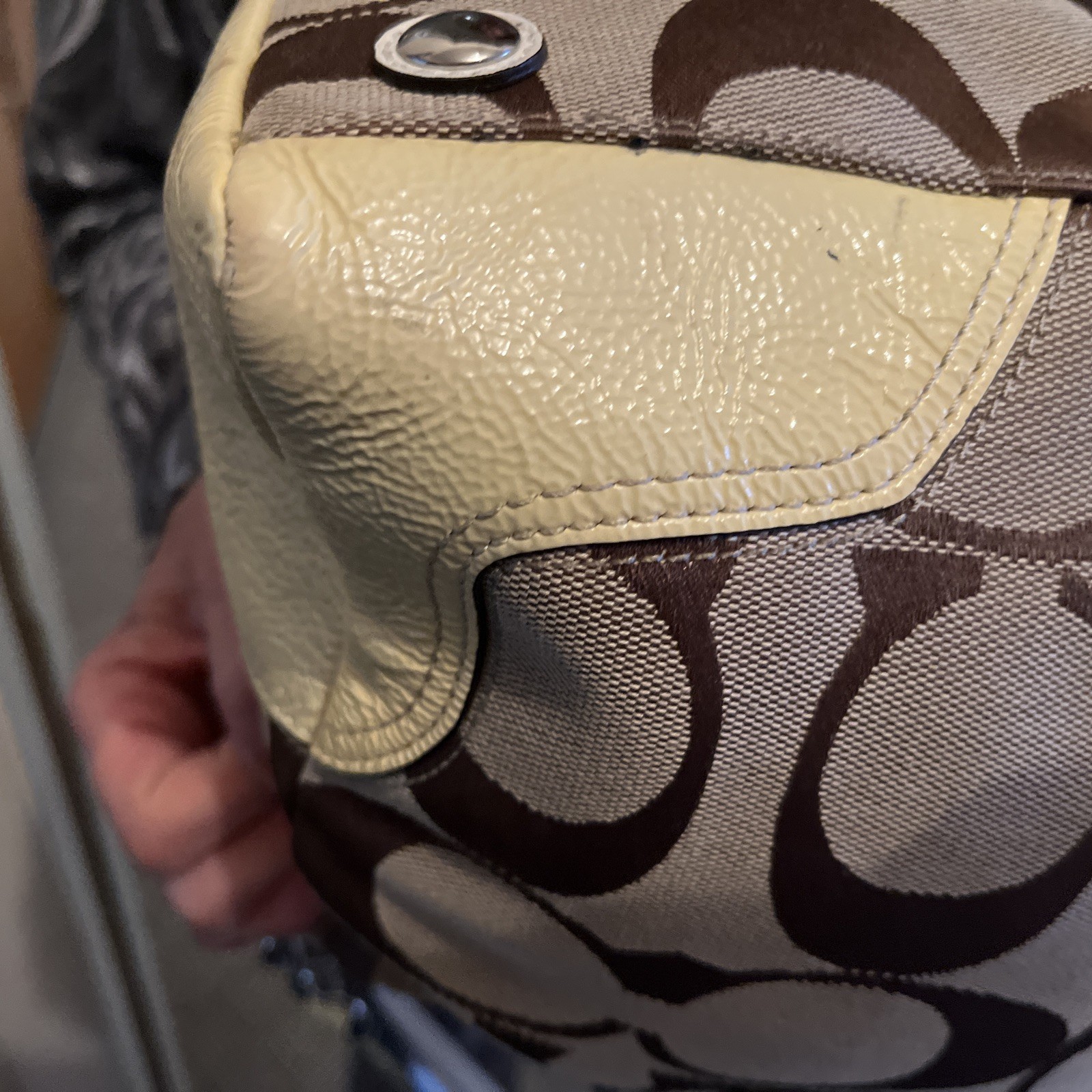 COACH J0920-F13812 Hampton Yellow/Brown Monogram Canvas Leather Shoulder Handbag