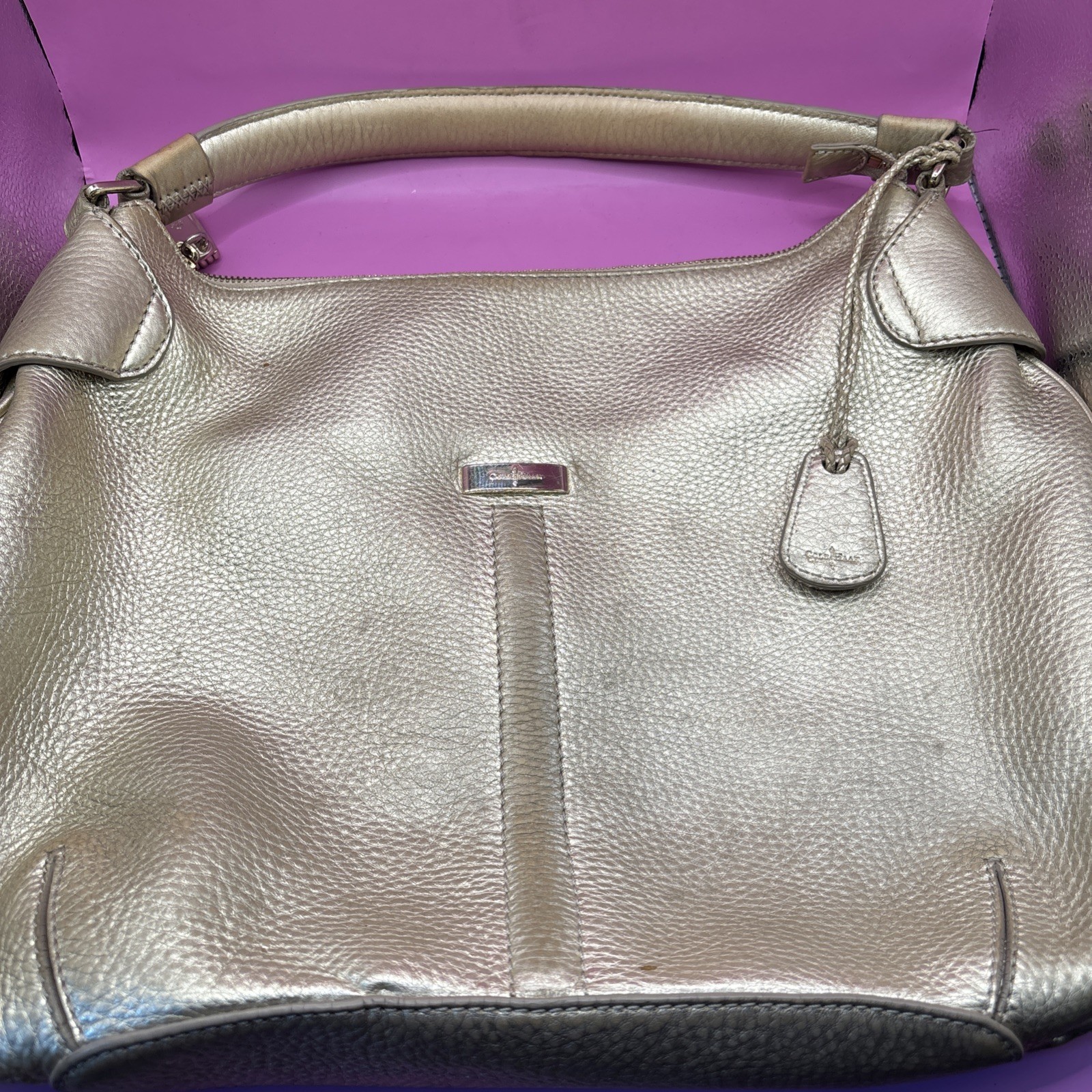 Women’s Gold Cole Haan Leather Handbag Top Handle Medium To Large