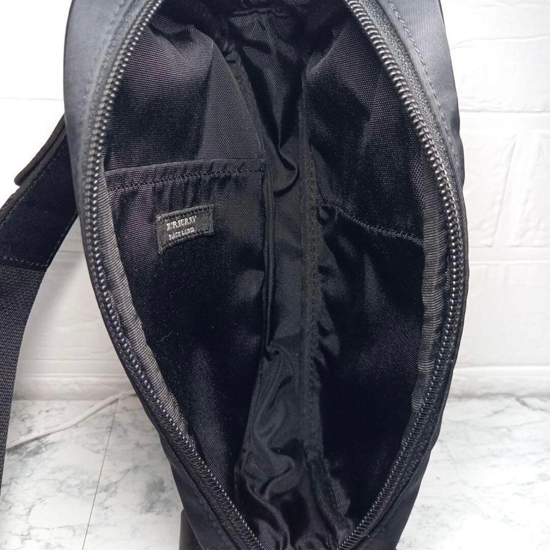 Burberry Black Label Plaid Leather Fabric Body Bag Logo Plate Black Auth