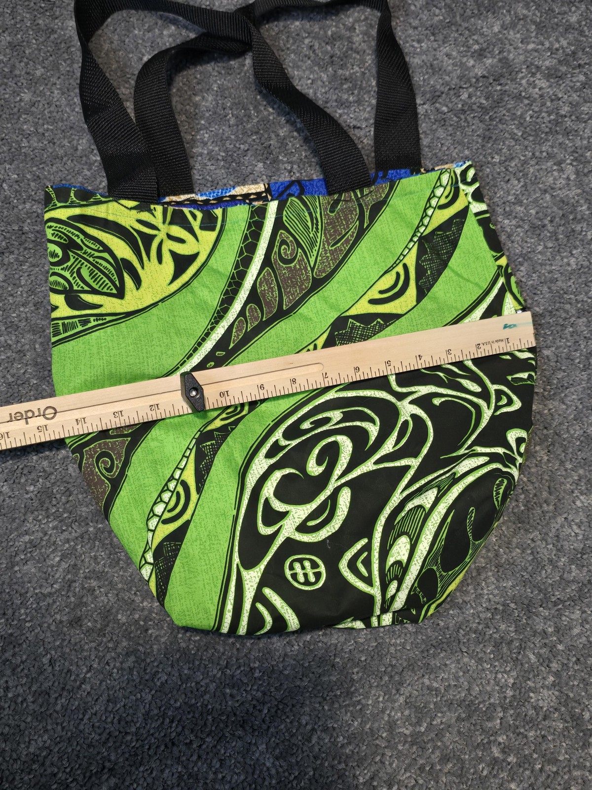 Local Design Tote Bag Blue Green Hawaiian Turtle Print Reversible Zip Pocket USA