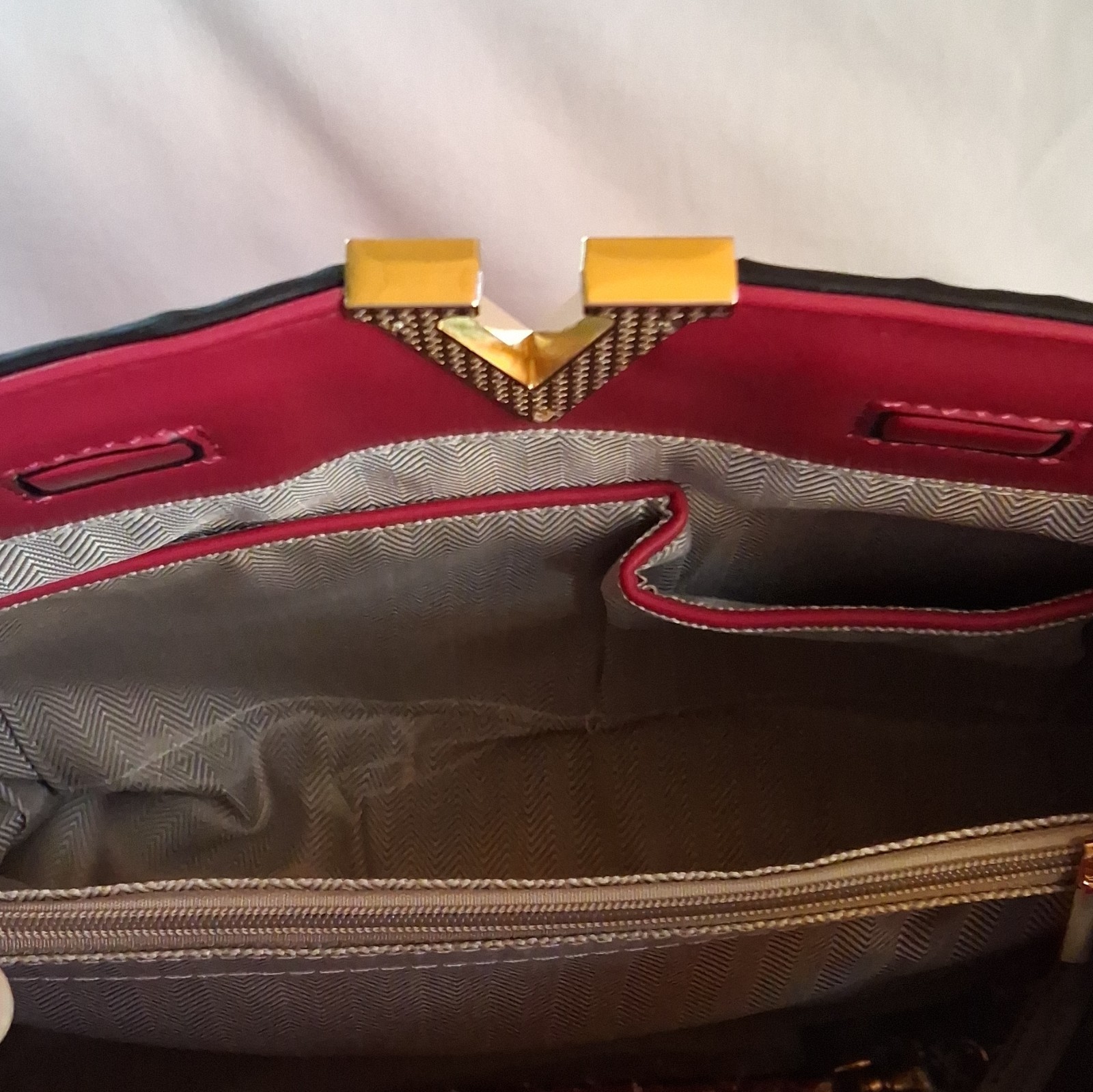 2 Pc Set Women’s Croc Embossed Colorblock Satchel Top Handle Detach Strap Wallet