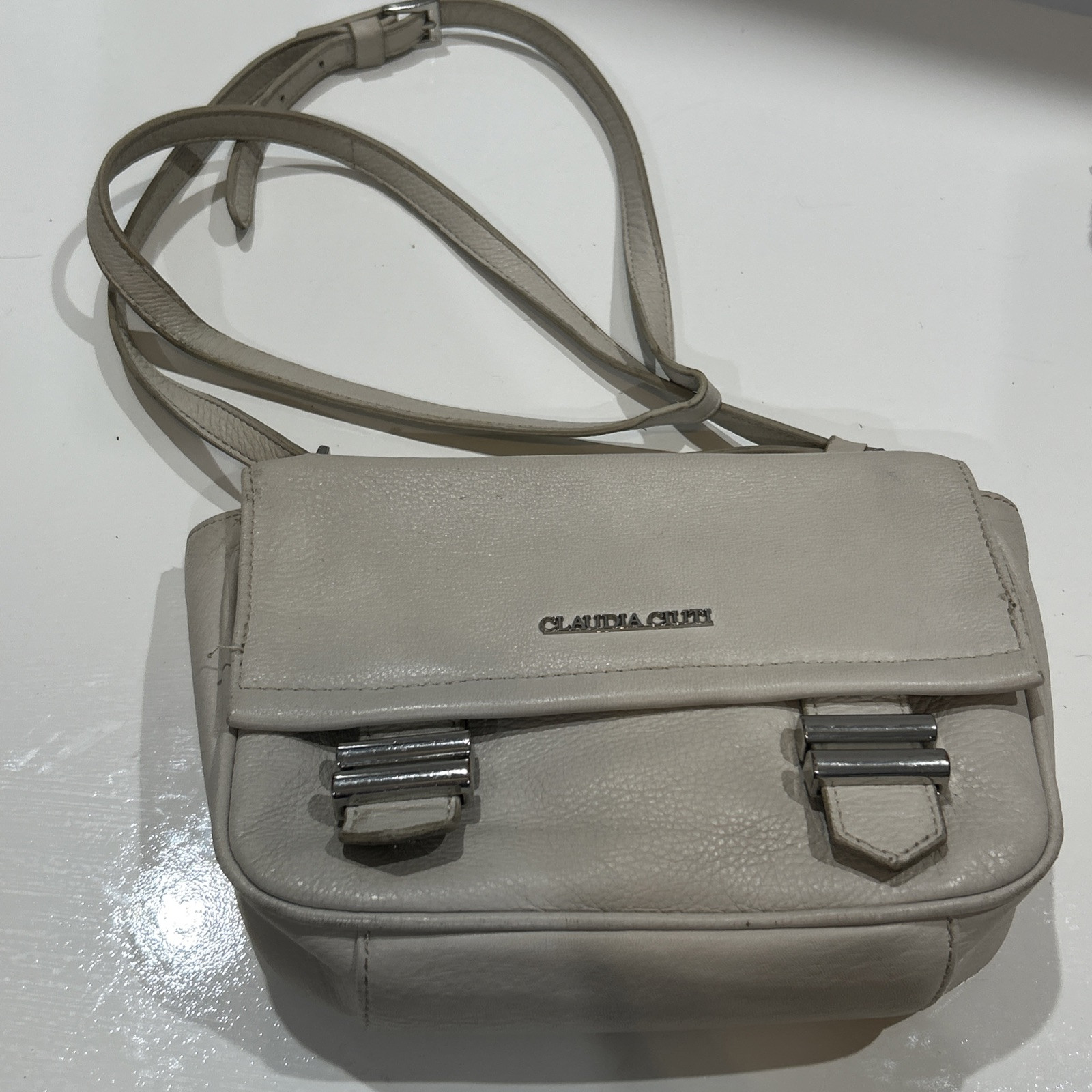 Claudia Ciuti Soft Pebbled Leather Off White Purse Handbag Crossbody Bag