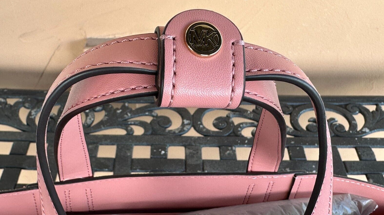 MICHAEL KORS PORTIA SMALL BUCKET TOTE SUEDUE PEBBLED LEATHER BAG SUNSET ROSE