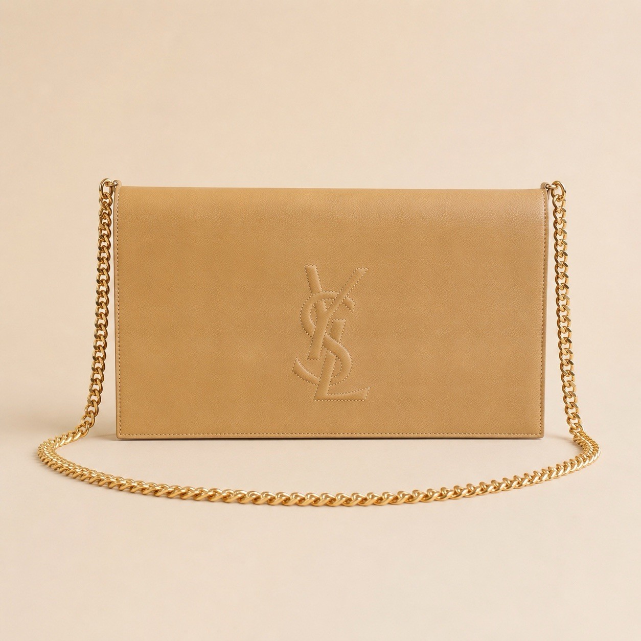 Vintage Yves Saint Laurent Caramel Leather YSL Monogram Clutch Bag