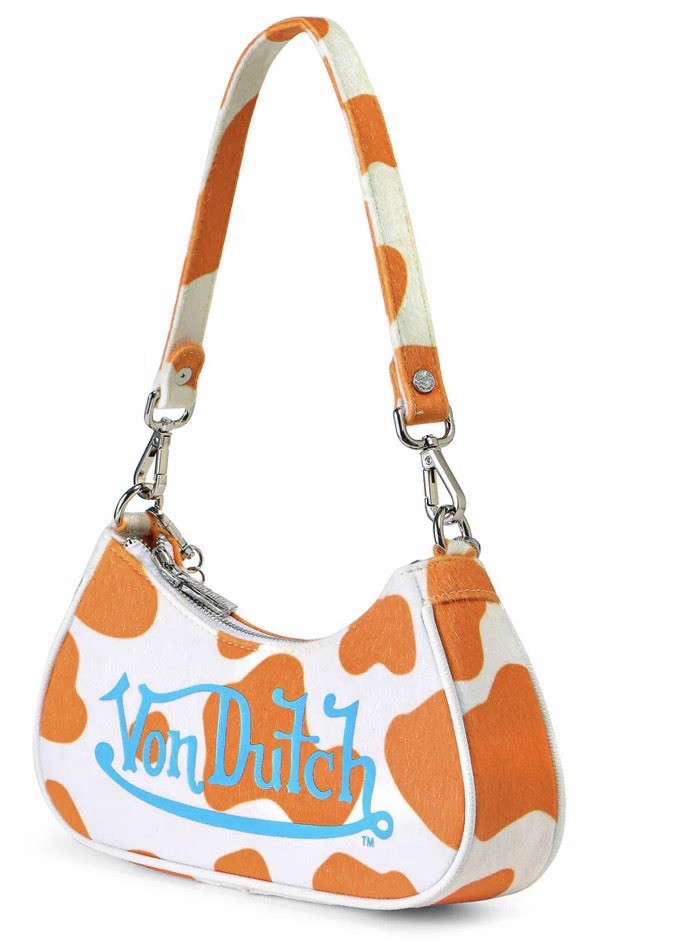 Von Dutch Women’ Orange And White Cow Print Shoulder Bag