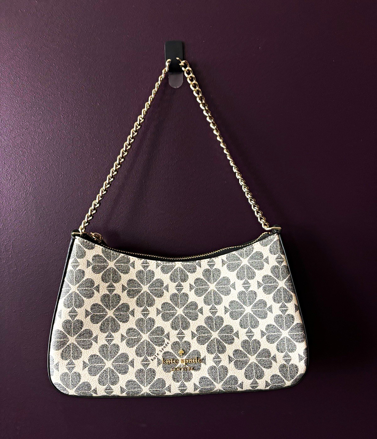 kate spade new york Spade Flower Small Shoulder Bag Zip Chain Strap Black/Beige