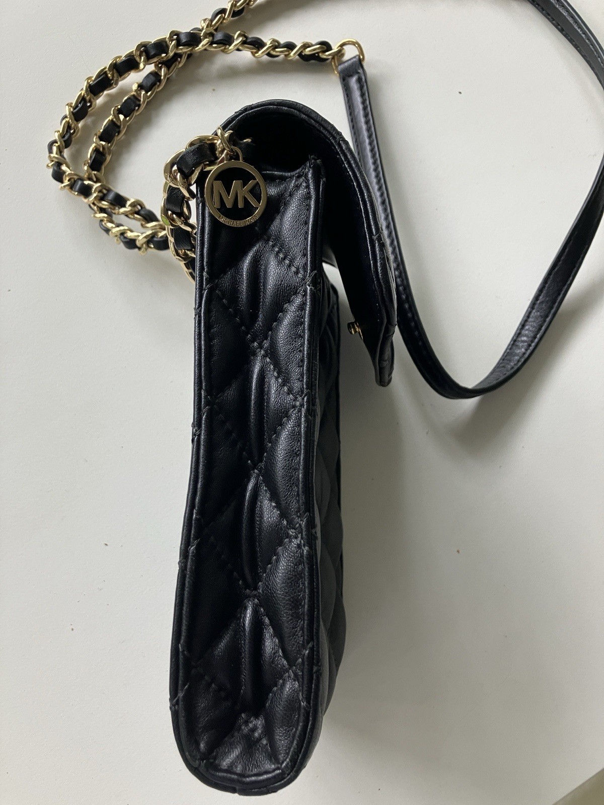 Michael Kors Sloan Black Faux Leather Quilted Crossbody Phone Bag Carrier