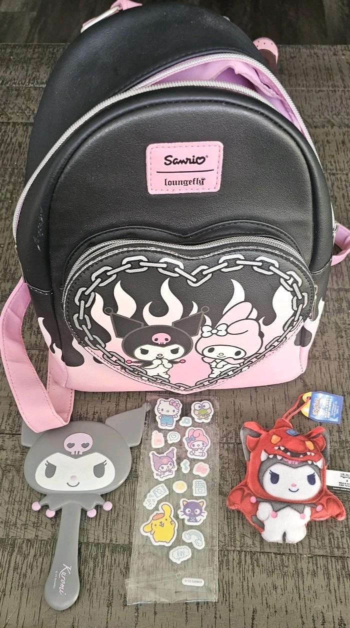 Loungefly Sanrio My Melody & Kuromi Flame Heart Black/Pink Mini Backpack