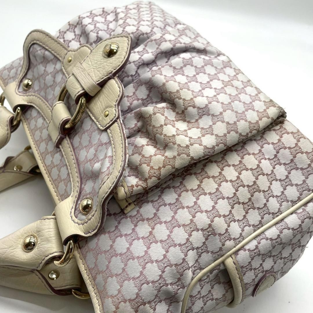 CELINE Macadam Boogie Bag Triomphe Handbag Purple Beige Leather Canvas Auth