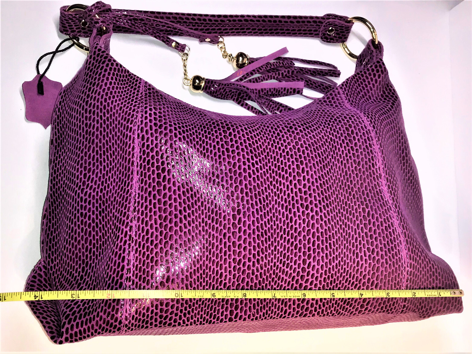 Bright Purple Shiny Soft Leather Shoulder Bag Large New