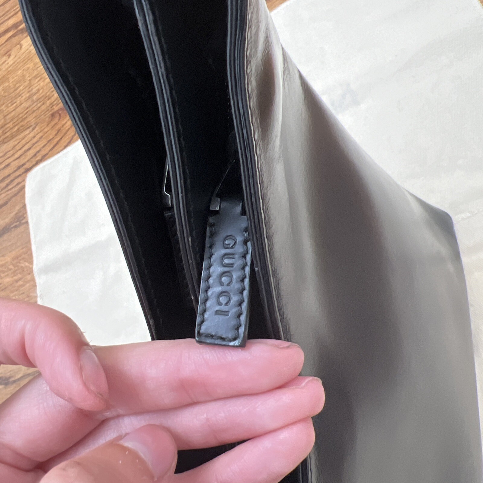 Gucci Handbag Shoulder Bag Leather Black Simple Design Italy See Photo