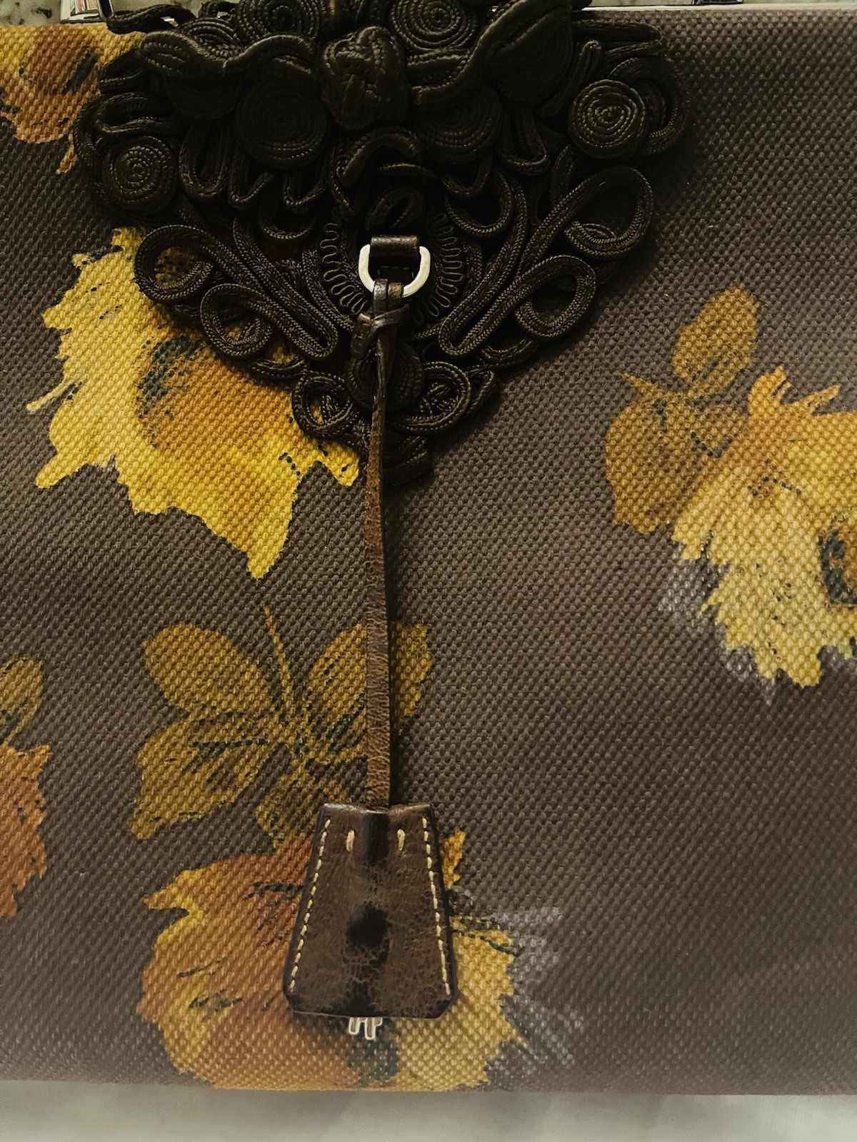 Vintage Prada 2005 Madras Cerniera Canapa in Brown Floral w/Top handle & COA.