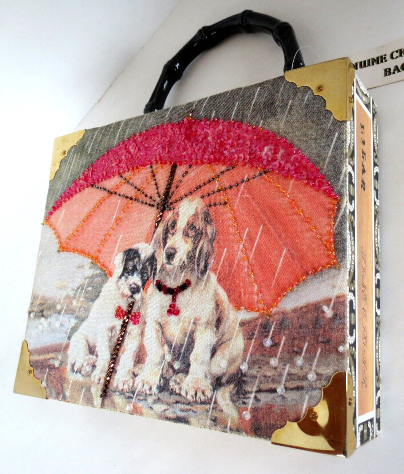 NEW – Vintage Braciano Fine Cigar Wood Box Purse – Dogs
