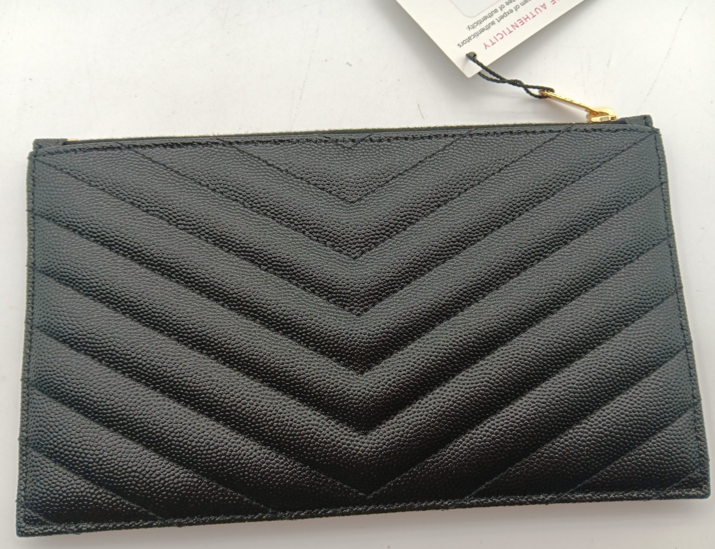 Saint Laurent | Grain De Poudre Chevron Monogram Bill Pouch | Black | 8in