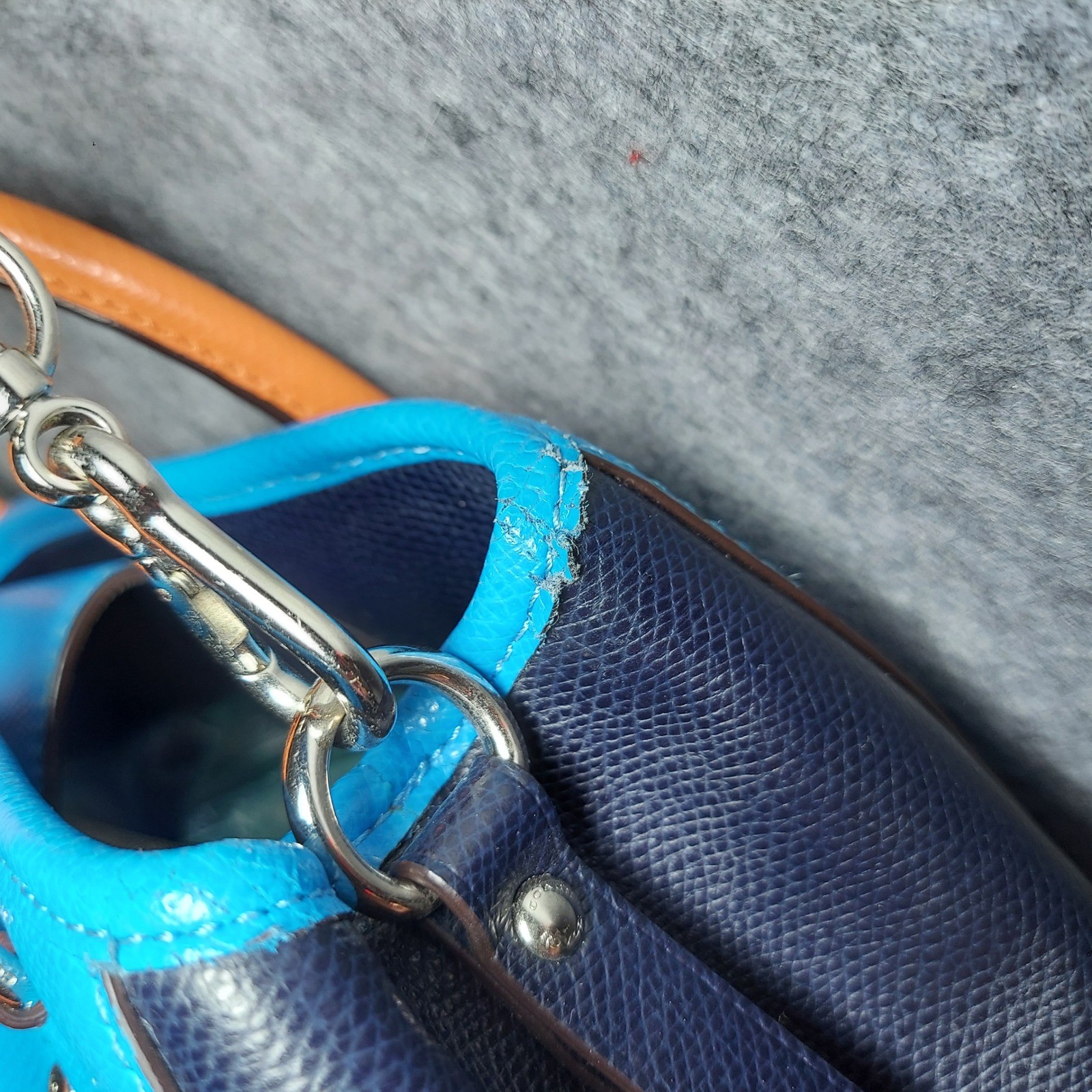 Coach Pebbled Leather Satchel Crossbody Bag Handbag Blue Orange Shoulder Purse
