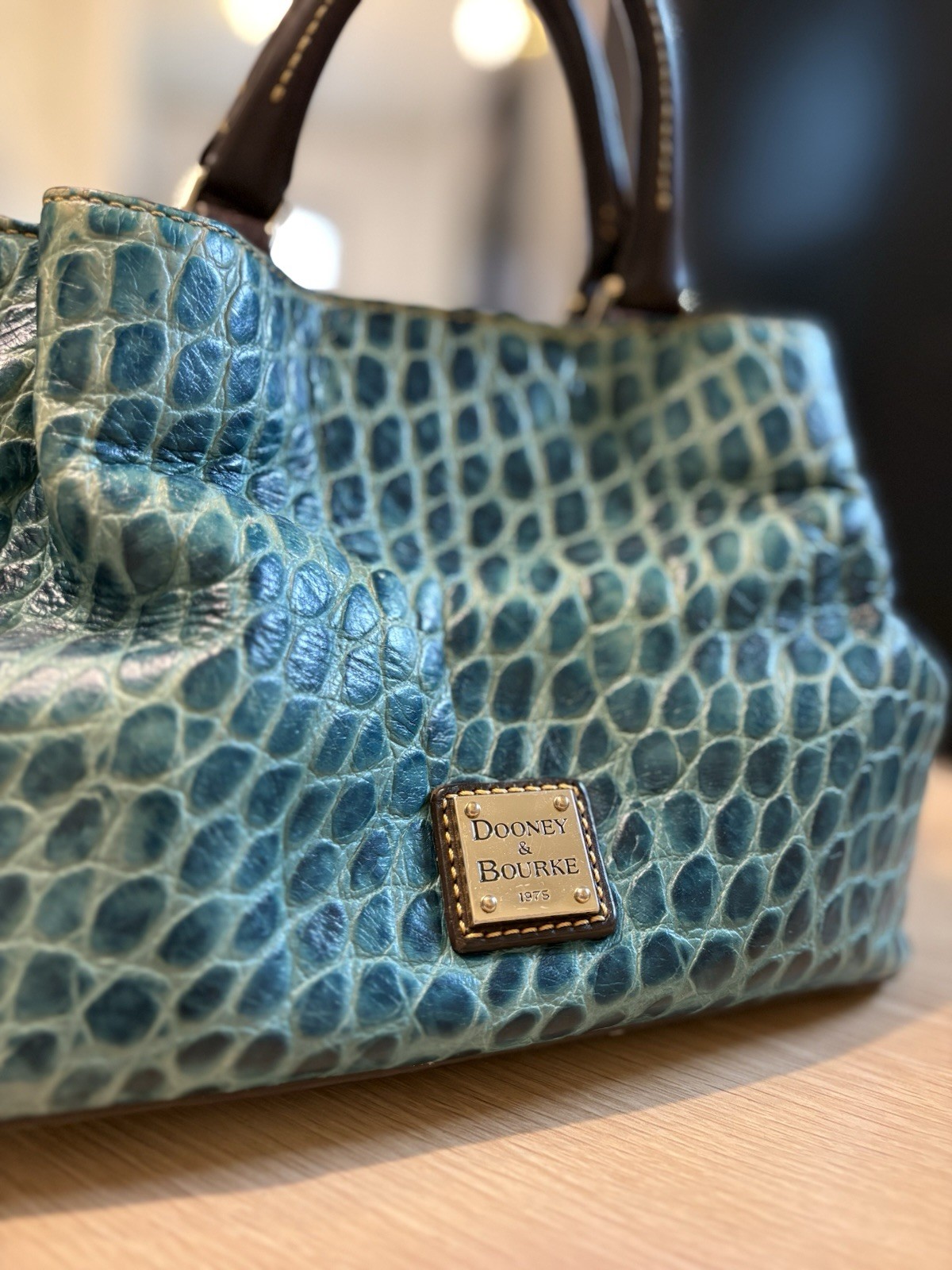 Dooney & Bourke Blue Embossed Animal Print Satchel Zip Strap Red Lining