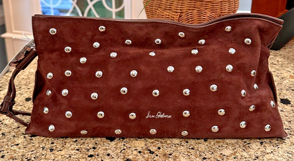 Sam Edelman Poppy Oversized Drawstring Clutch in Studded Suede