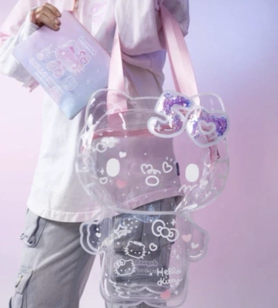 Hello Kitty 50th Anniversary Japan LA Clear & Pink Bag with Pouch.New