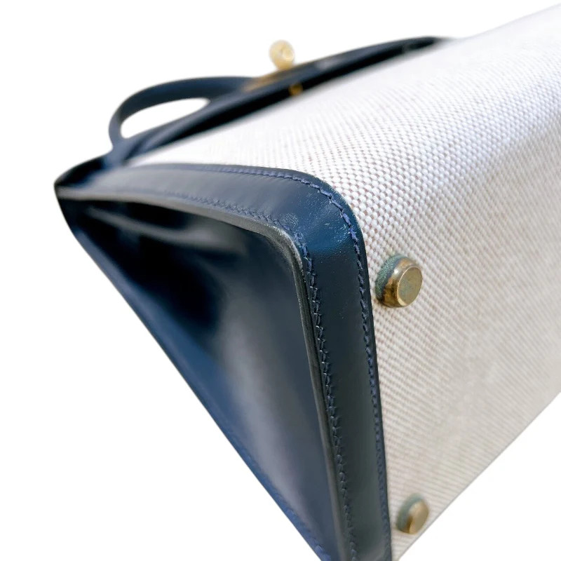 HERMES Kelly 28 Natural Toile Canvas Handbag #OKB487