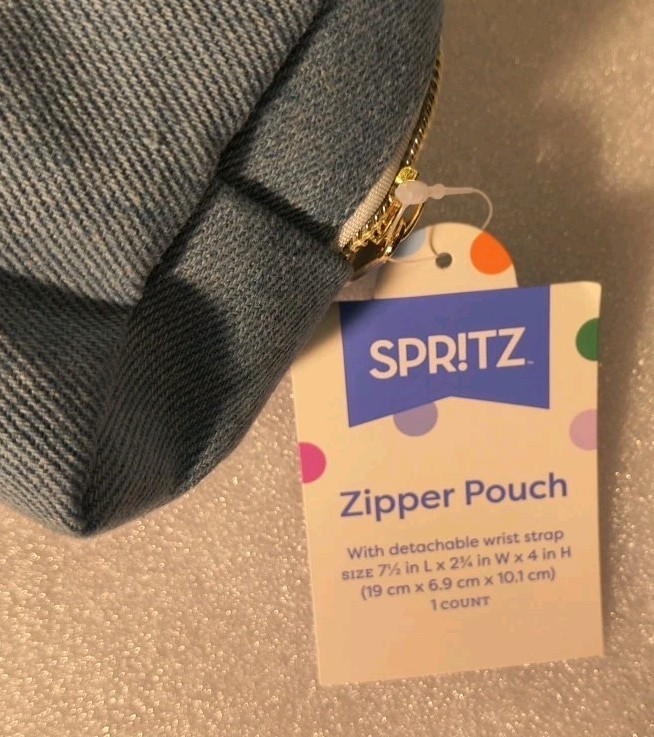 Target Spritz Zipper Pouch Denim In Color Size 7.5″X2.75″ X4″ And 7″ Strap