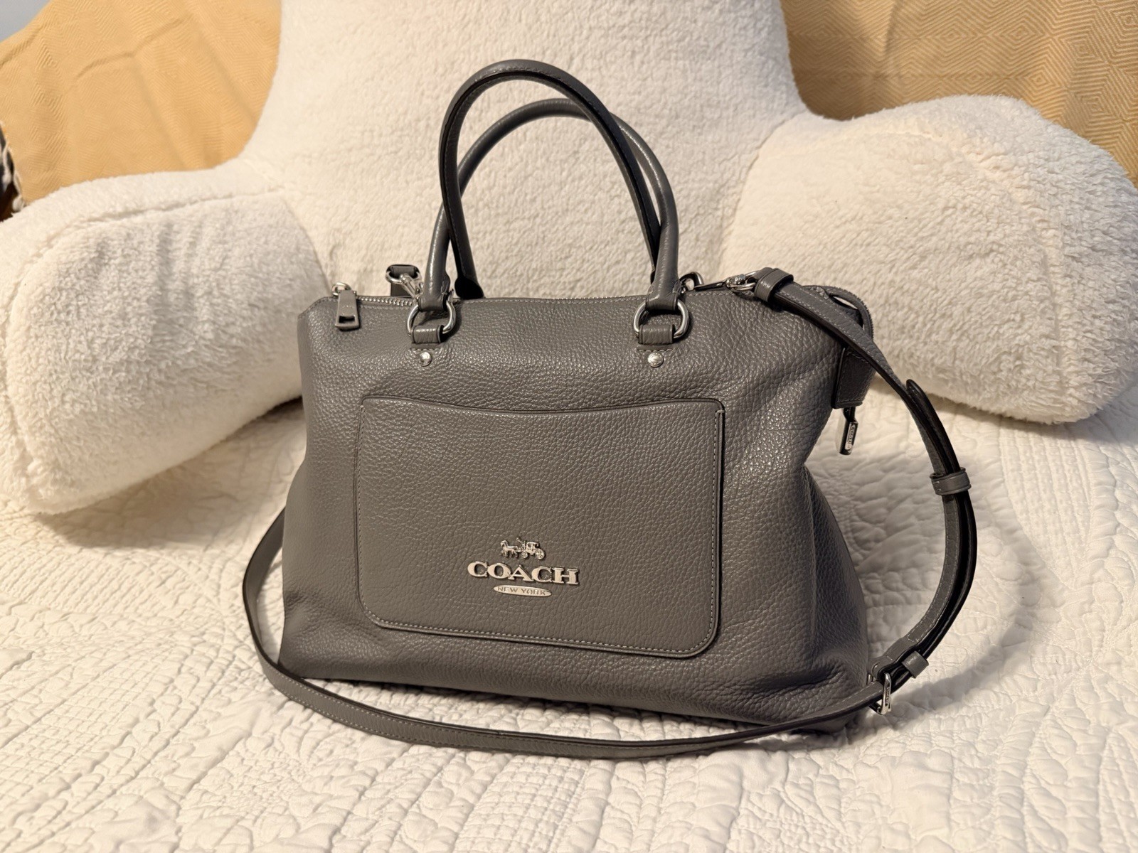 Grey soft Pebbled leather Coach Satchel. Beautiful Supple Good Condition