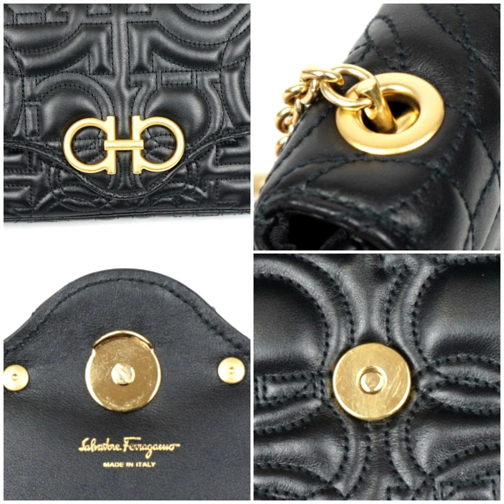 Salvatore Ferragamo Gancini Chain Bag Black Gold Hardware Shoulder Bag Crossbody