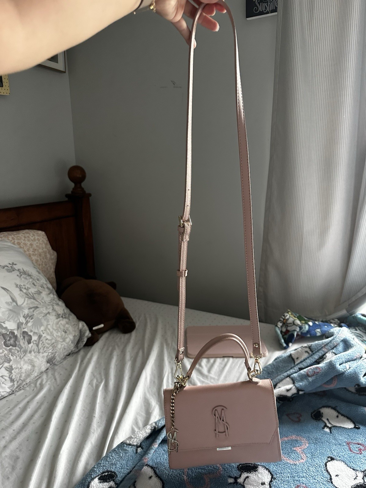 Steve Madden Pink Small Satchel Top Handle Detachable Crossbody Strap Logo Chain