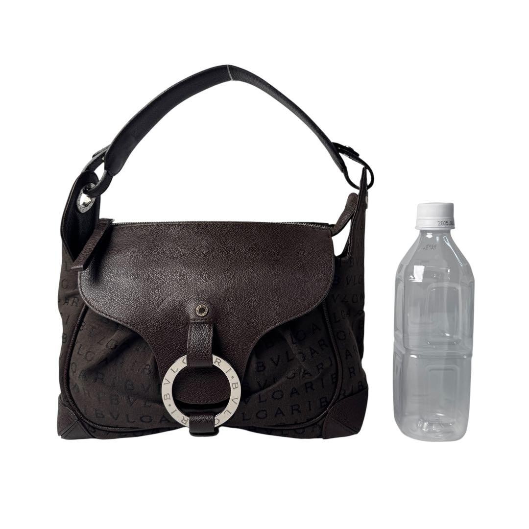 BVLGARI Logomania Canvas Leather One Shoulder Bag Brown #M-250