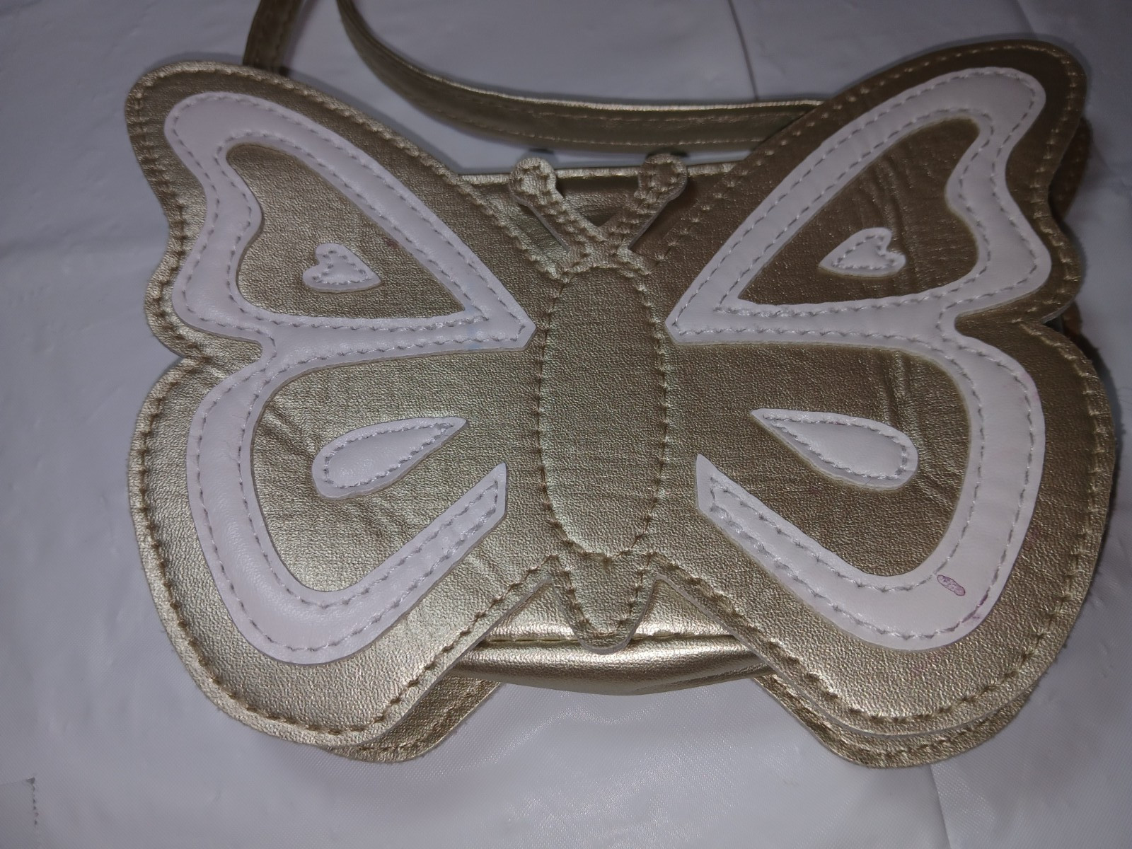 Butterfly purse, light gold & white with hearts, kitchy and FUN