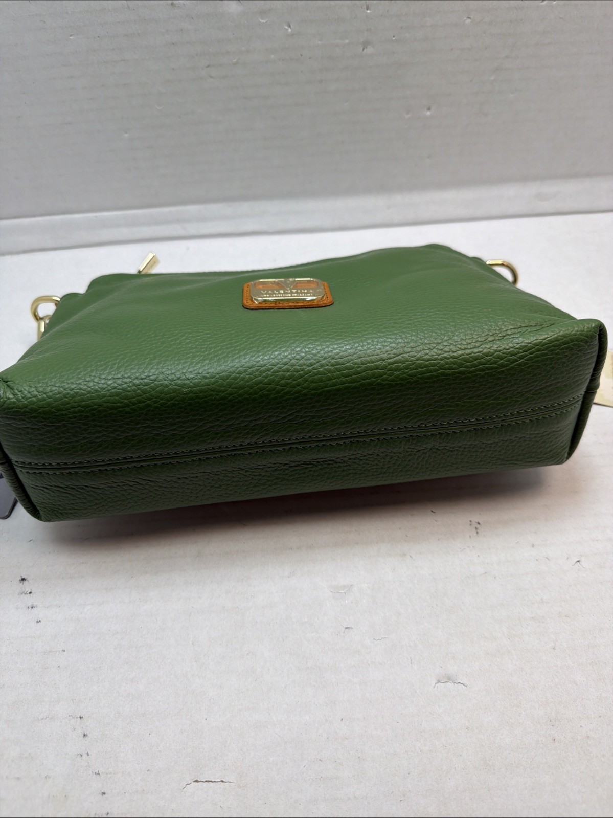 Valentina Italian Convertible Backpack Shoulder Bag Jade Green Cognac Trim NWT