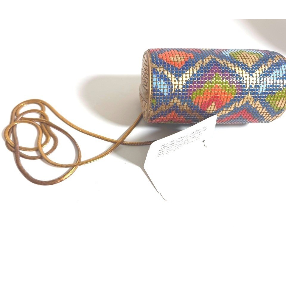 New Whiting & Davis Multicolor Formal Purse Metal Mesh Barrel Clutch Wedding Y2K