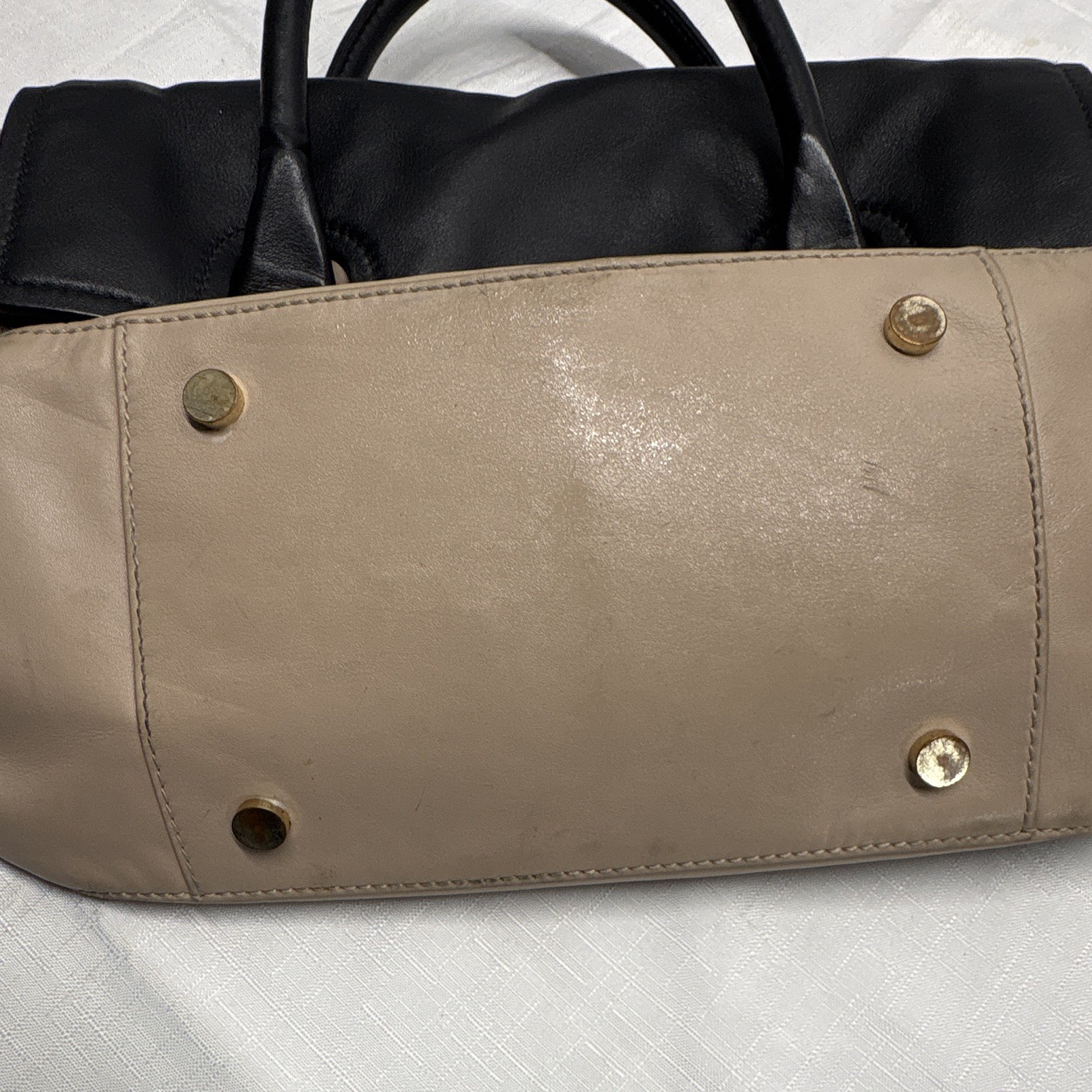 BOSS Hugo Boss Beige/Black Satchel Top Handle Detachable Strap Gold