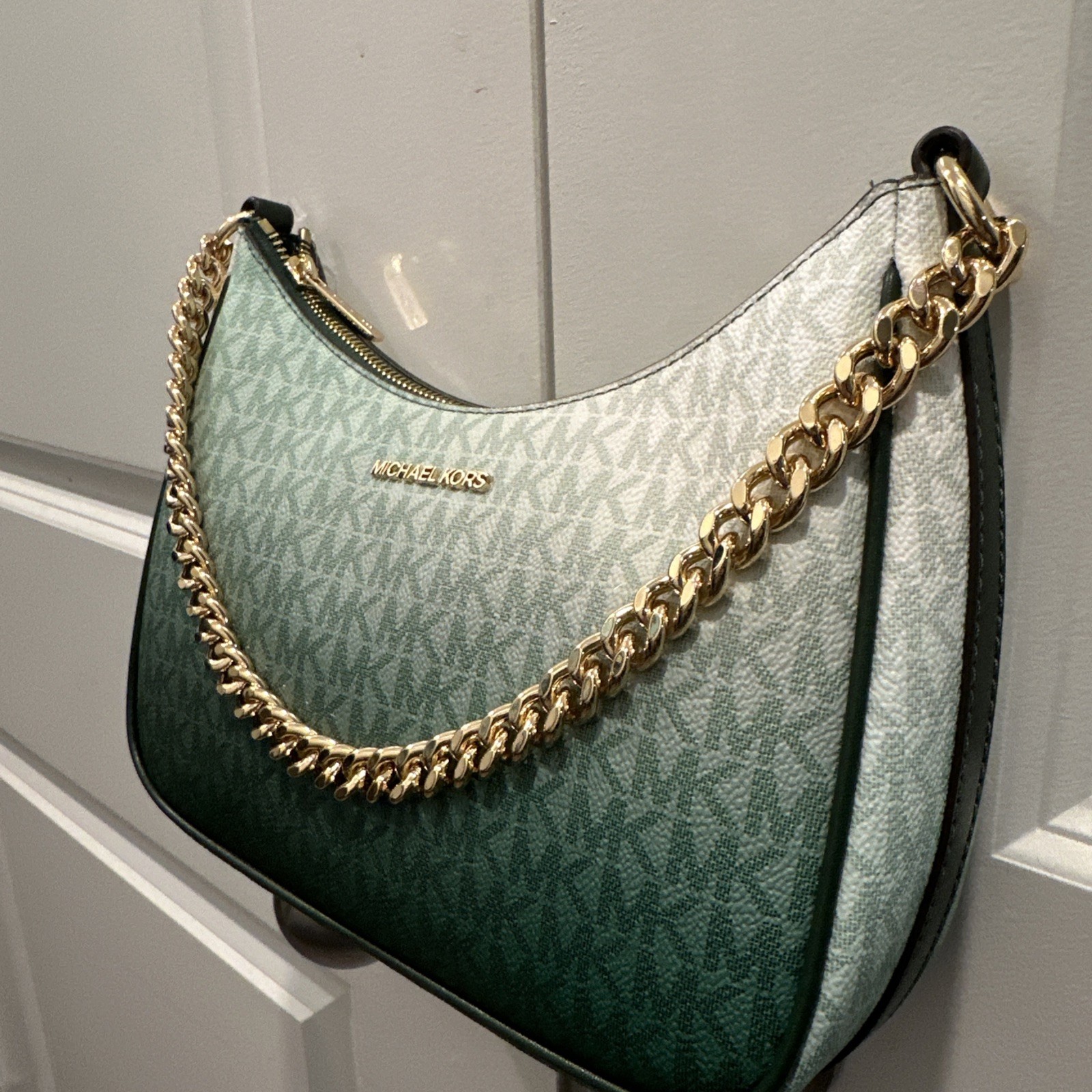 Michael Kors Jet Set Large Women Green Handbag Mesenger Crossbody/free dust bag